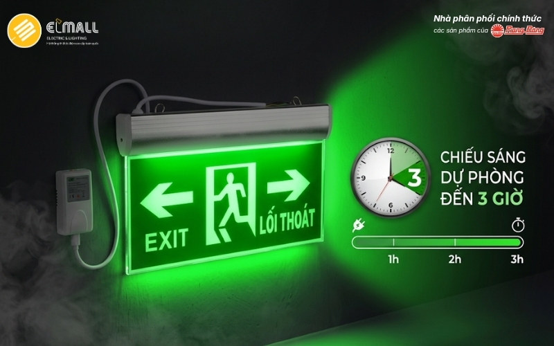đèn exit 1 mặt chiếu sáng dự phòng 3h