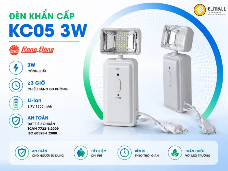 Đèn KC05 3W Rạng Đông chiếu sáng khẩn cấp