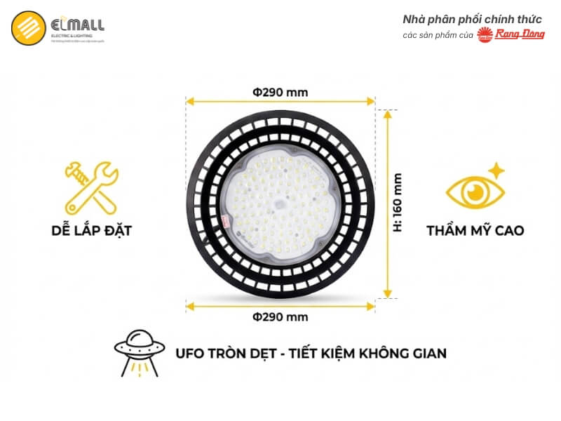 Đèn LED High Bay HB03 290/100W có đường kính chỉ 290 mm
