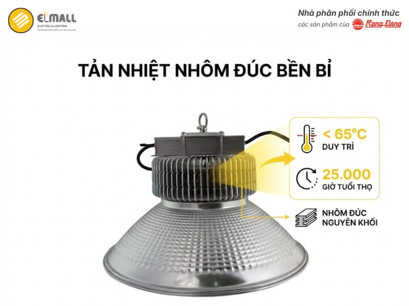 Đèn LED Highbay D HB02L 430 100W sử dụng thân nhôm đúc nguyên khối 