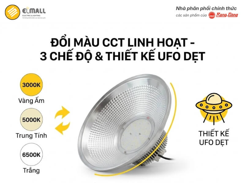 Đèn LED Highbay D HB02L 430 100W tích hợp 3 chế độ nhiệt độ màu