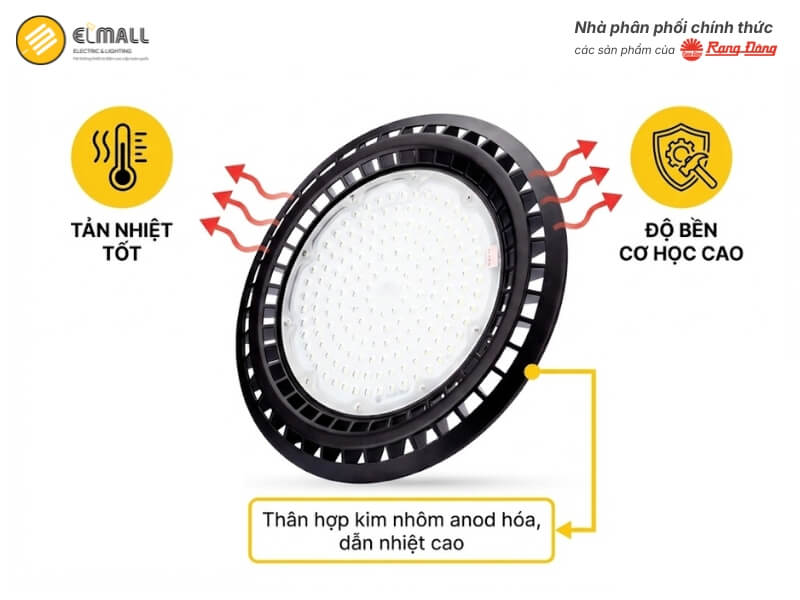 Thân đèn HB03 390/200W được chế tạo từ hợp kim nhôm anod hóa 