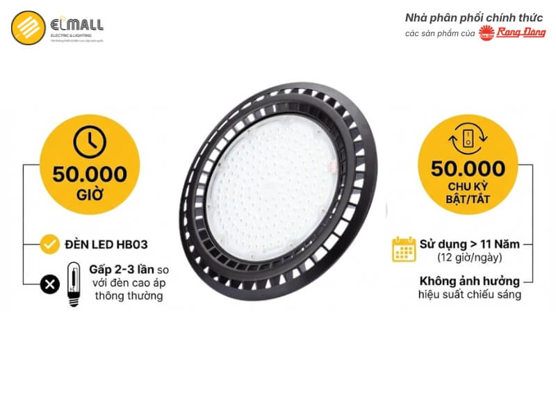Đèn LED Nhà Xưởng HB03 390/200W có tuổi thọ lên tới 50.000 giờ