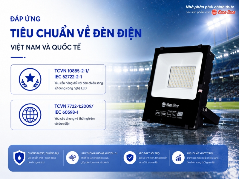 đạt tiêu chuẩn về đèn điện trong nước và quốc tế