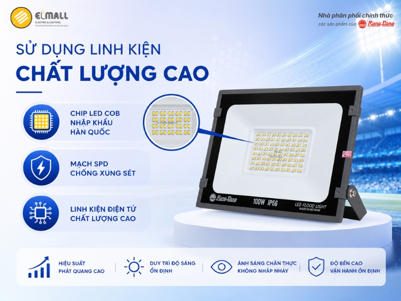đèn pha CP10 100W sử dụng linh kiện chất lượng cao