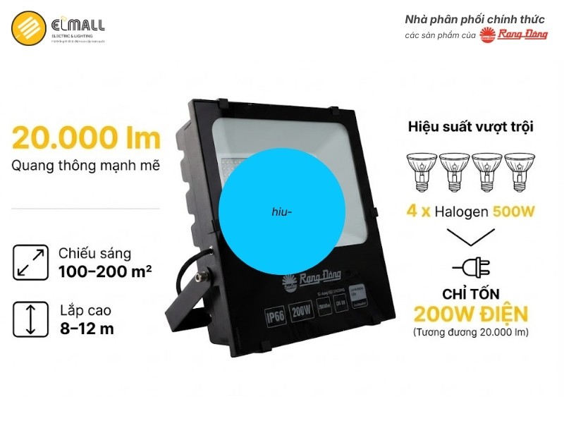 Đèn Pha LED CP06 200W đạt quang thông 20.000 lumen mang đến khả năng chiếu sáng hiệu quả