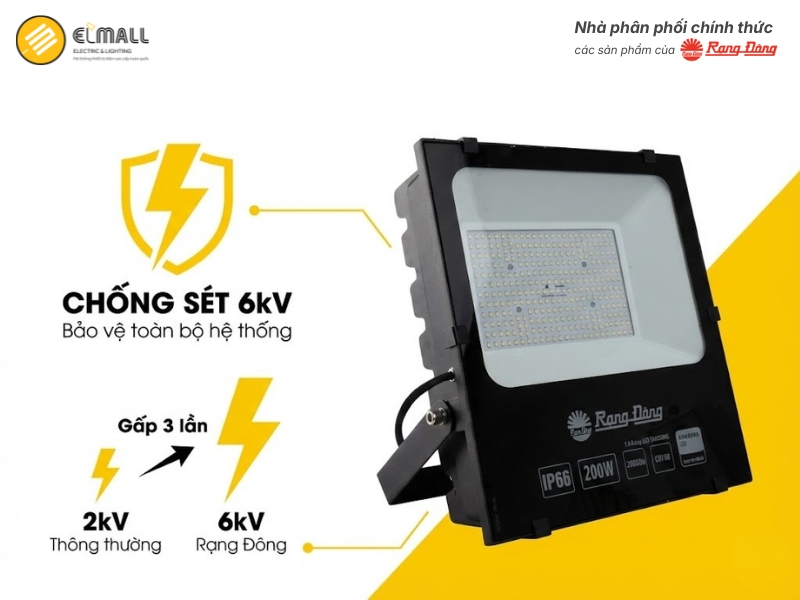 Đèn Pha LED Rạng Đông CP06 200W trang bị khả năng chống xung sét 6kV