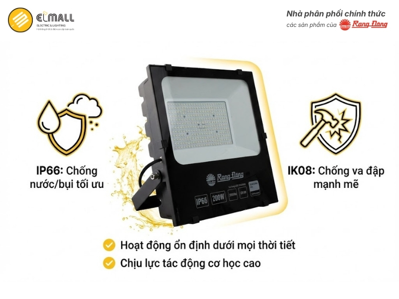 Đèn Pha LED CP06 200W đạt chuẩn IP66 chống nước/bụi và IK08 chống va đập