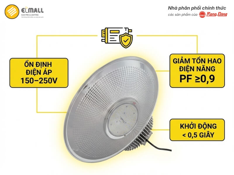 Driver của Đèn LED Highbay HB02 430/150W hoạt động ổn định trong dải điện áp 150–250V