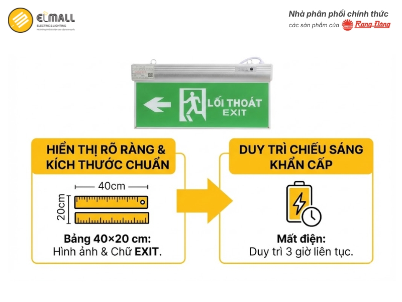 Đèn Exit 2 mặt Rạng Đông hiển thị sắc nét