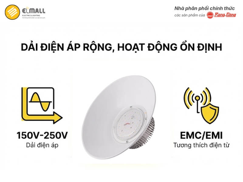 Đèn LED Nhà Xưởng Highbay HB02 350 70W hoạt động ổn định với dải điện áp 150V-250V