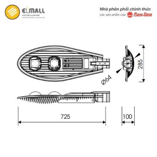 kích thước đèn đường 120w csd02
