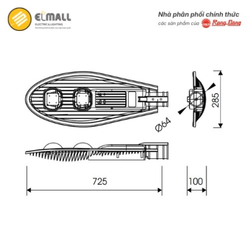 kích thước đèn đường led csd02 150w