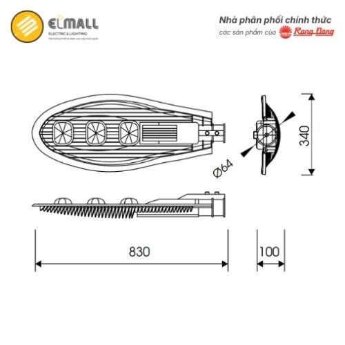 kích thước đèn đường csd02 200w