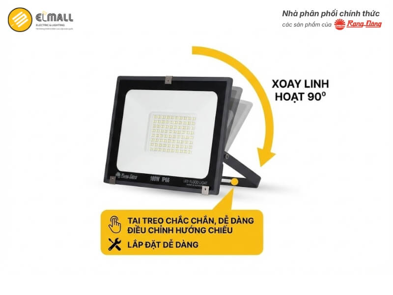 Đèn LED chiếu pha CP10 100W được trang bị tai treo gắn trên gối đỡ chắc chắn