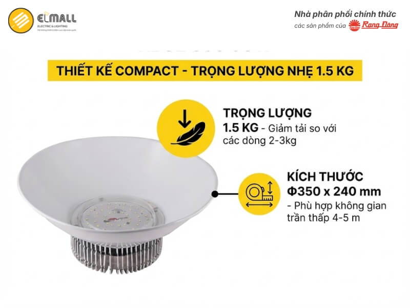 Đèn LED Nhà Xưởng Highbay HB02 350 50W có kích thước Φ350 x 240 mm
