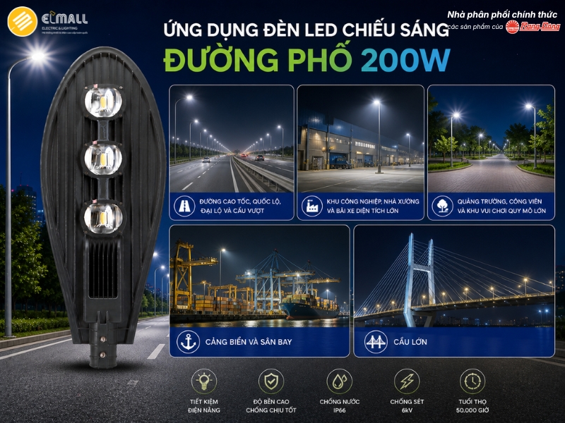 ứng dụng đèn đường 200w