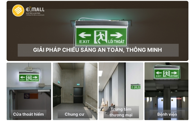 ứng dụng đèn exit 2 mặt rạng đông