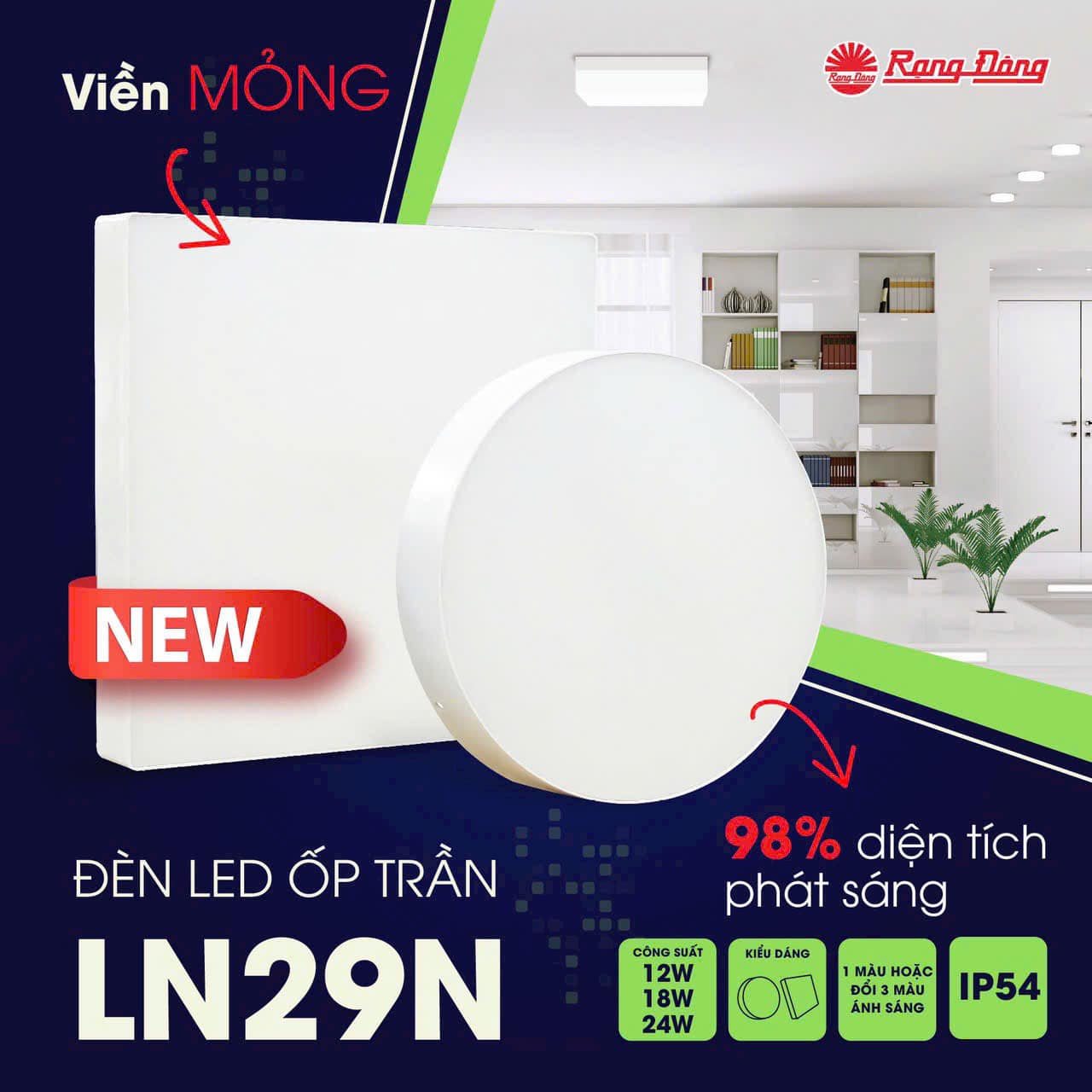 Đèn LED ốp trần LN29N 220/18W Rạng Đông