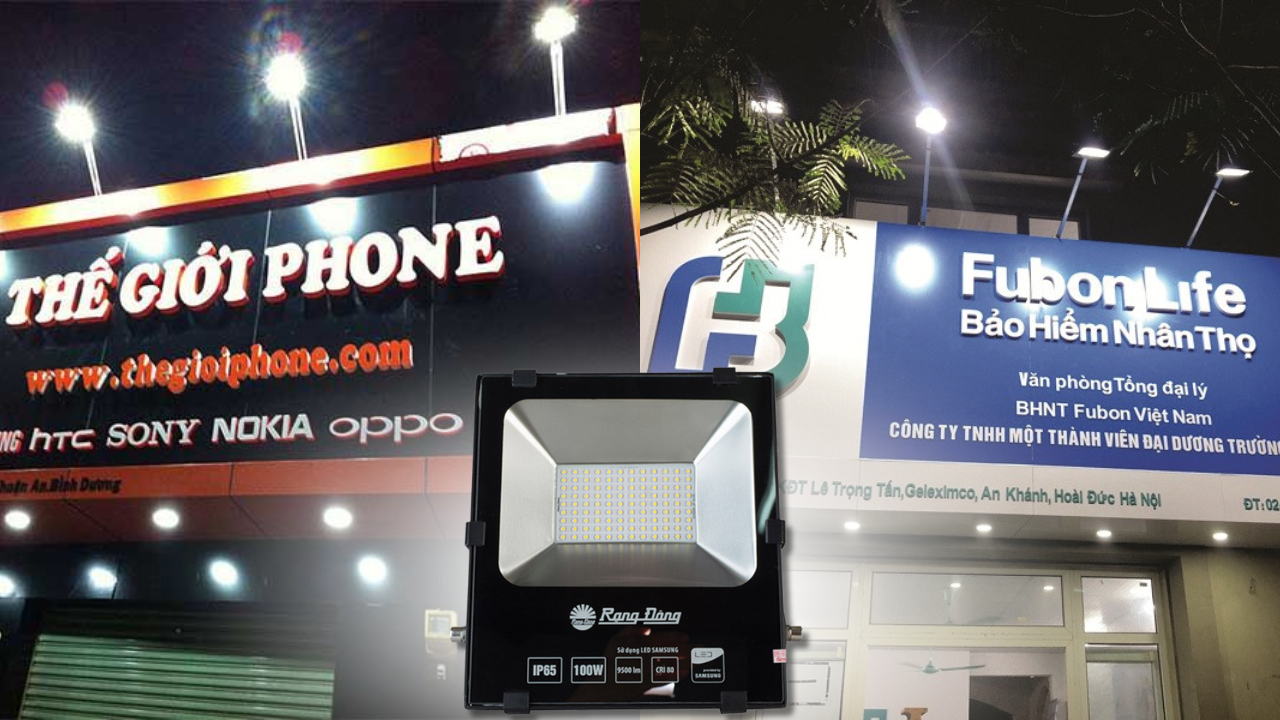 Đèn pha LED Rạng Đông D CP03L 100W 13 Đèn pha LED Rạng Đông D CP03L 100W lắp đặt ở biển hiệu quảng cáo, mặt tiền cửa hàng