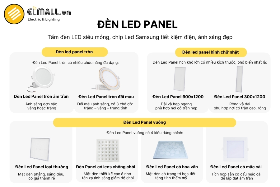 đèn led panel rạng đông có nhiều kiểu dáng đa dạng