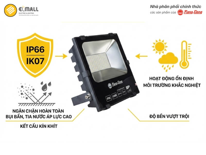 Kết cấu kín khít đạt chuẩn IP66 và IK07 tạo nên lớp bảo vệ ngăn chặn hoàn toàn bụi bẩn