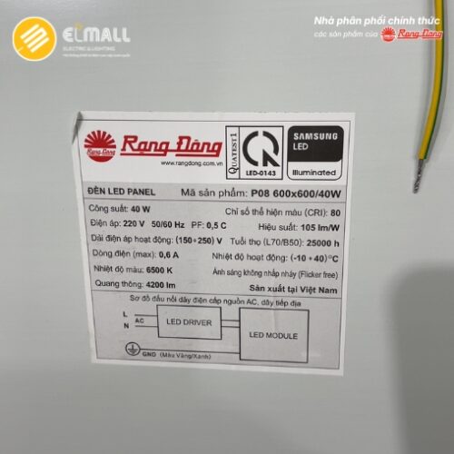 nhãn thông số đèn led panel p08 60x60 40w ss kpk​
