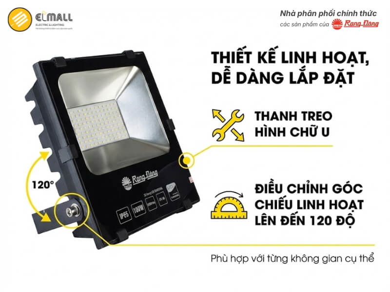 Thanh treo hình chữ U cho phép kỹ thuật viên điều chỉnh góc chiếu sáng linh hoạt