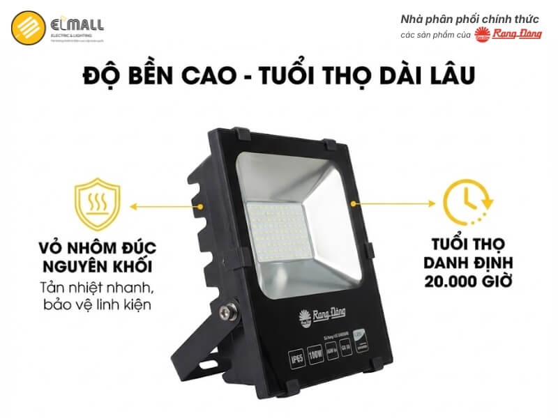 Vỏ đèn đúc từ nhôm nguyên khối phủ sơn tĩnh điện giúp quá trình tản nhiệt diễn ra nhanh chóng
