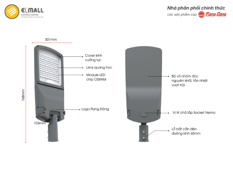 cấu tạo đèn đường 250w rạng đông csd10