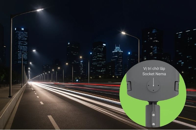 Vị trí chờ lắp Socket Nema của đèn đường Rạng Đông CSD10 250W