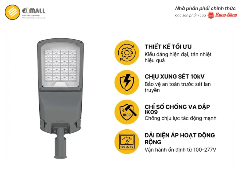 khả năng chống va đập IK09, chịu xung sét 10kV