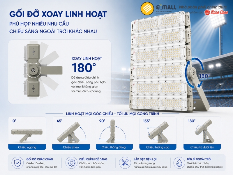 đèn pha 300w rạng đông có gối đỡ xoay linh hoạt 