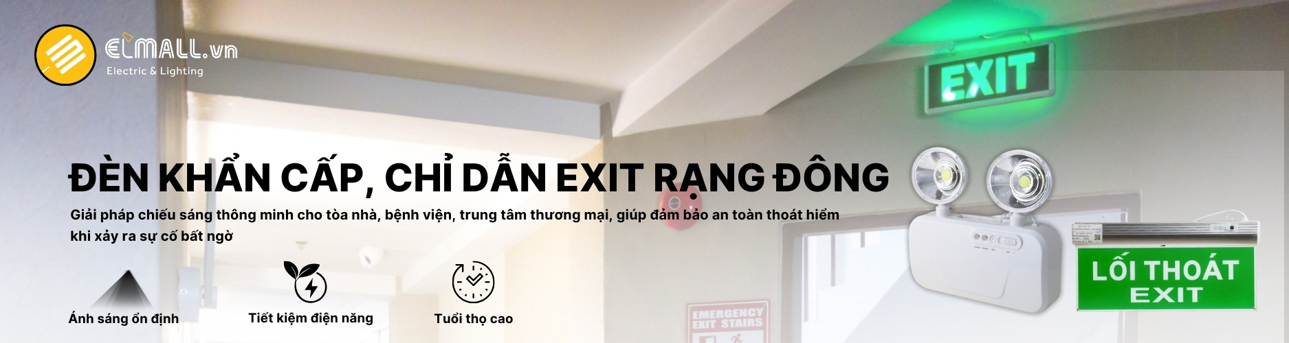 Đèn Led sự cố khẩn cấp chỉ dẫn exit Rạng Đông Banner