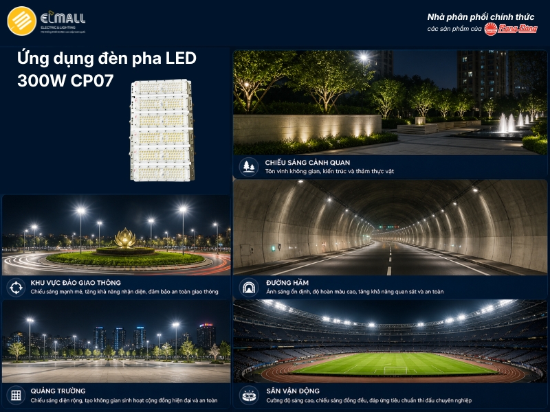 ứng dụng chiếu sáng đèn pha led 300w