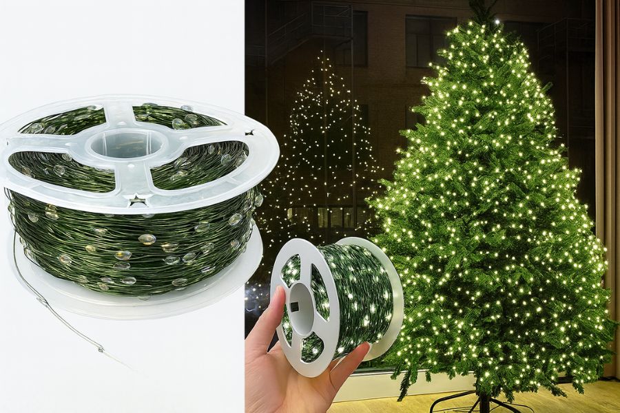 Dây LED màu xanh lá cây giúp sản phẩm ẩn mình tự nhiên khi trang trí cây thông Noel, cây cảnh, hàng rào hoặc sân vườn.