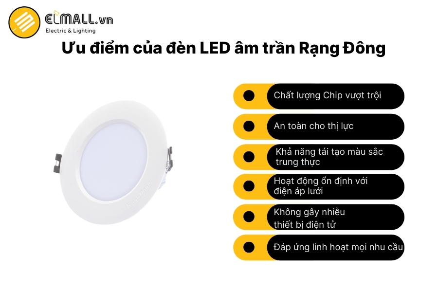 ưu điểm của đèn led âm trần rạng đông