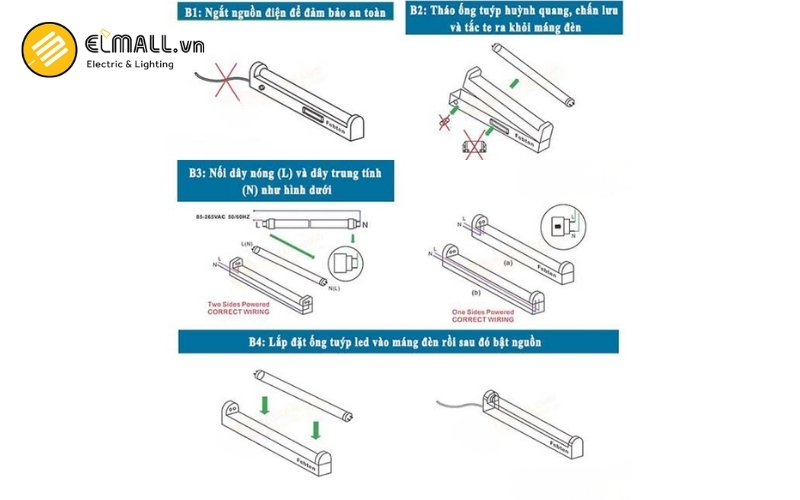 cách lắp đèn tuýp ống