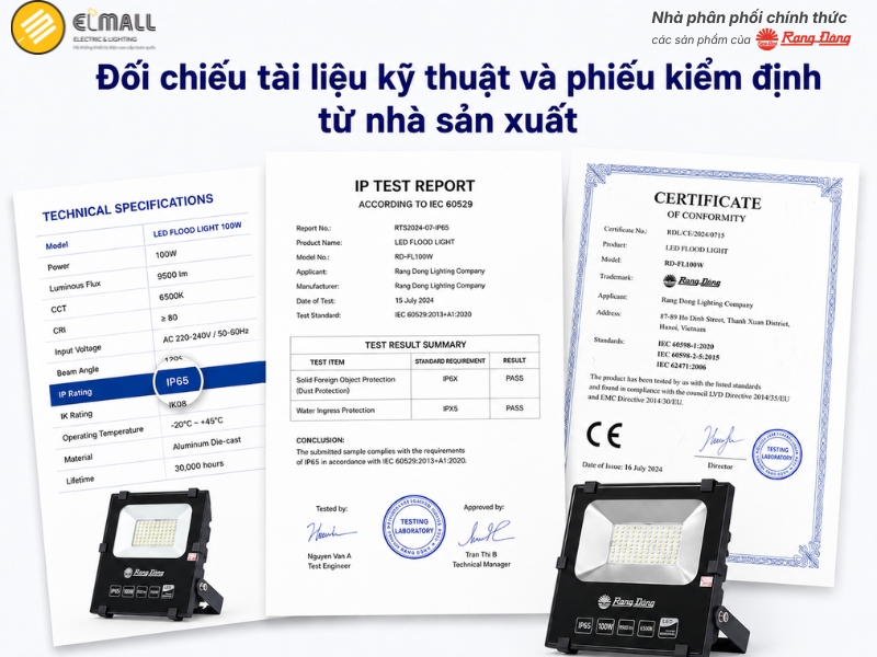 Đối chiếu tài liệu kỹ thuật và phiếu kiểm định từ nhà sản xuất