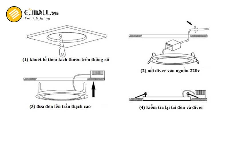 cách lắp đặt đèn led âm trần