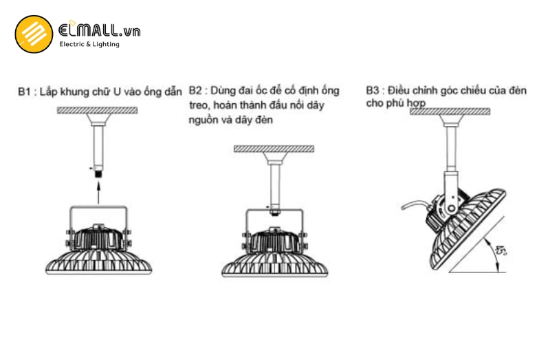 cách lắp đặt đèn nhà xưởng có ống treo