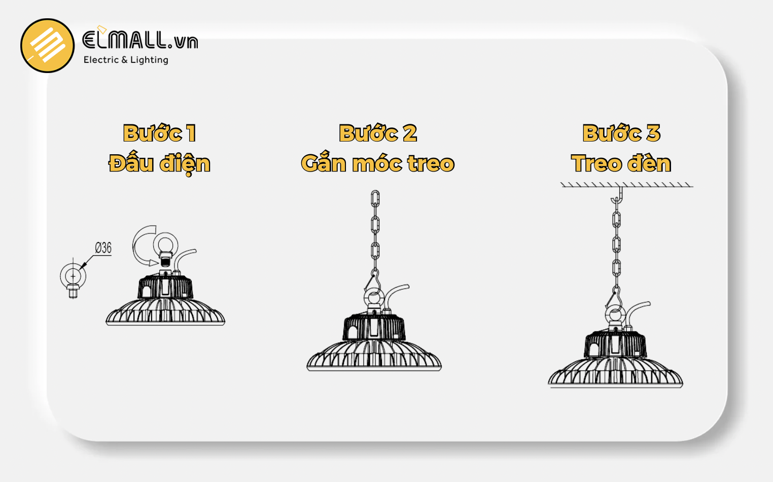 lắp đặt móc treo đèn led nhà xưởng