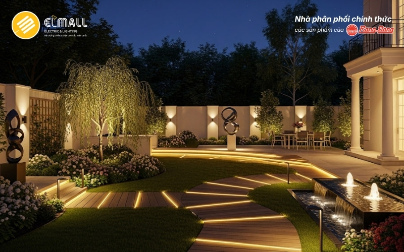 Thiết kế chiếu sáng sân vườn phong cách nhiệt đới