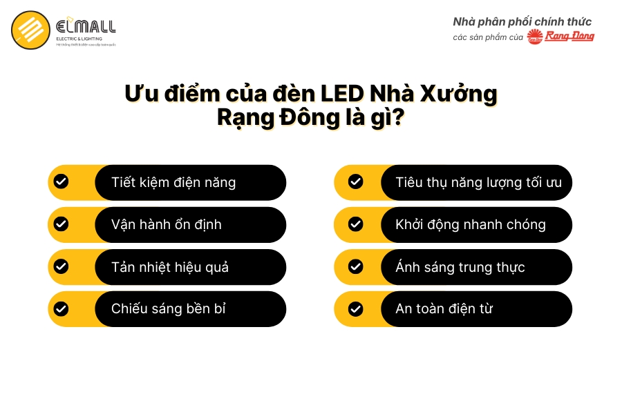 ưu điểm đèn led nhà xưởng rạng đông