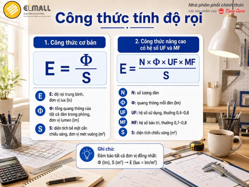Công thức tính độ rọi