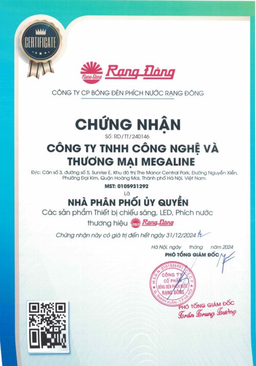 giấy chứng nhận nhà phân phối chính thức của Rạng Đông
