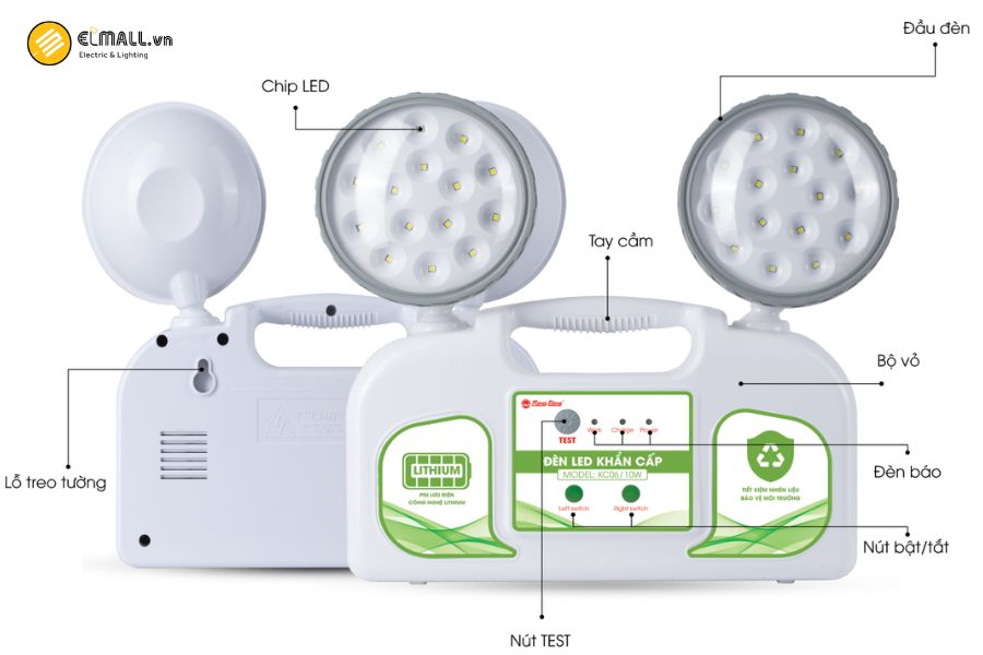 Cấu tạo của đèn LED khẩn cấp Rạng Đông KC06 10W