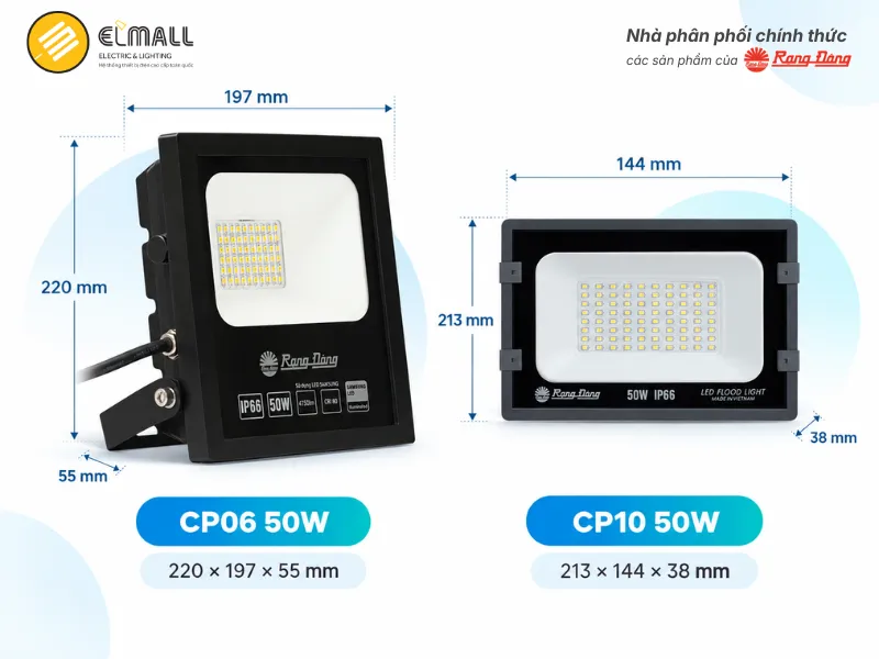 kích thước Đèn pha CP06 50W và CP10 50W