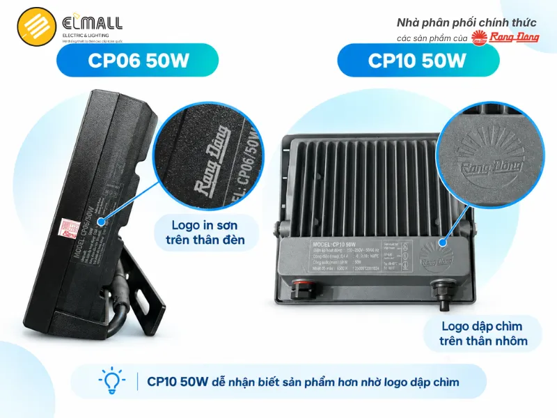 cận cảnh logo in sơn trên CP06 và logo dập chìm trên CP10